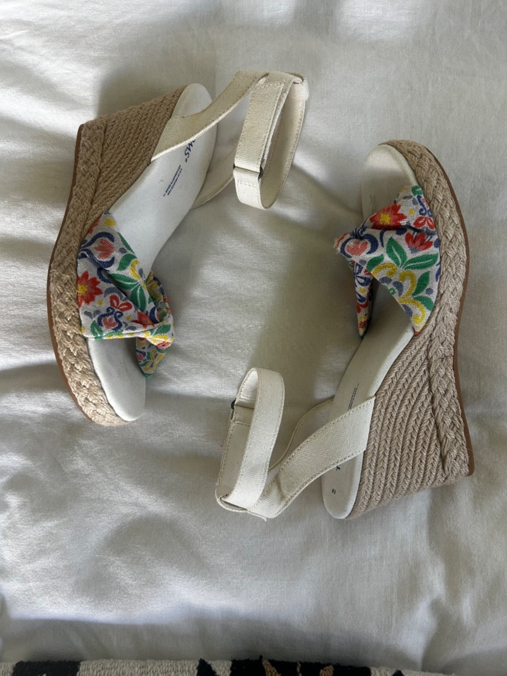 toms marisela floral espadrille wedge sandals ivory ankle strap canvas size 9 - Picture 2 of 8